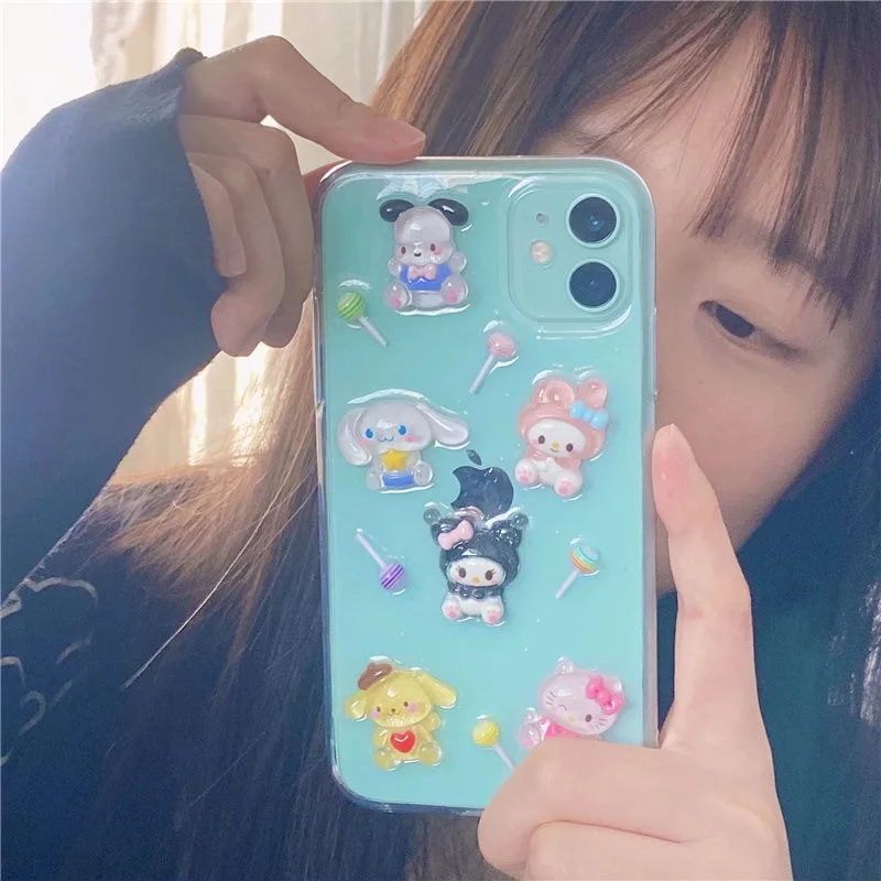 Sanrio 3D Lollipop Hello Kitty Cinnamoroll Phone Case For Iphone 11 12 13 14 Pro Max Mini X Xs Xr 7 8 Plus SE Shockproof Cover