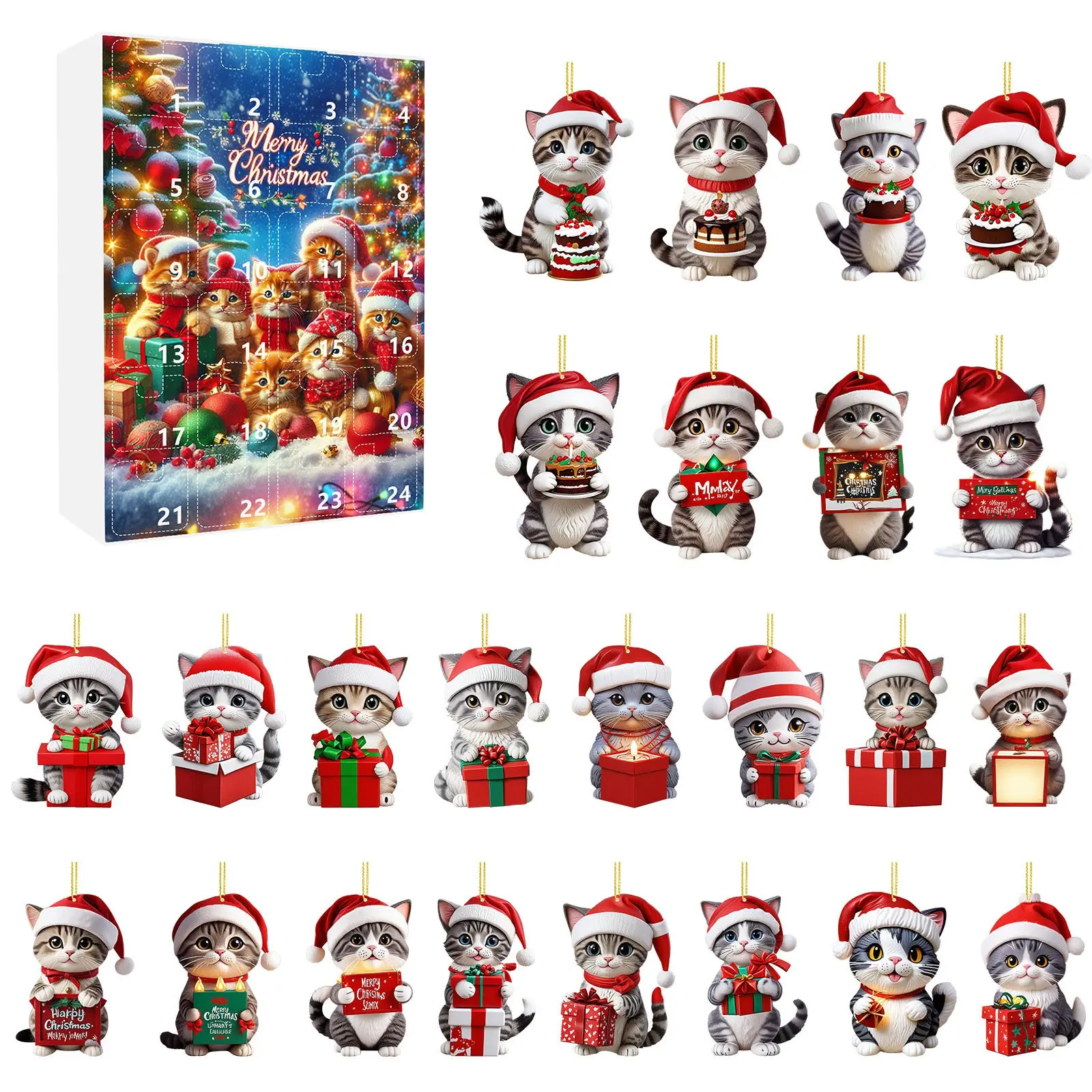 2D Рождественские украшения для дома с милым котом 2024 рождественские праздники