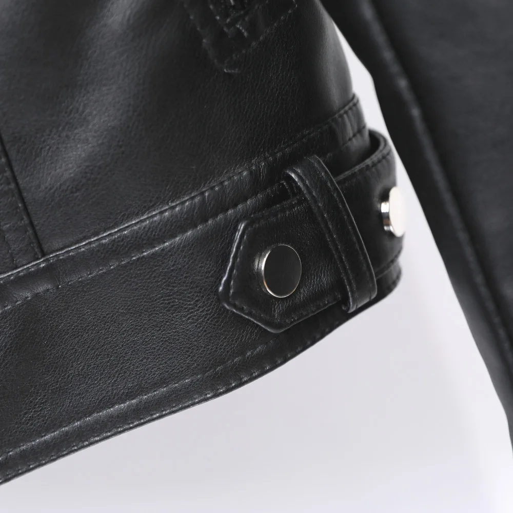 2023 autumn new women's small stand collar leather motorcycle simple leather jacket casual coat