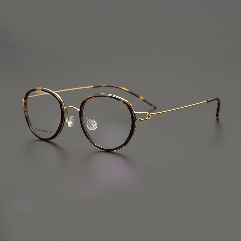 Handmade Vintage golden ultra-light Pear shaped ellipse glasses frame men and women models myopia glasses no screw eyeglasses