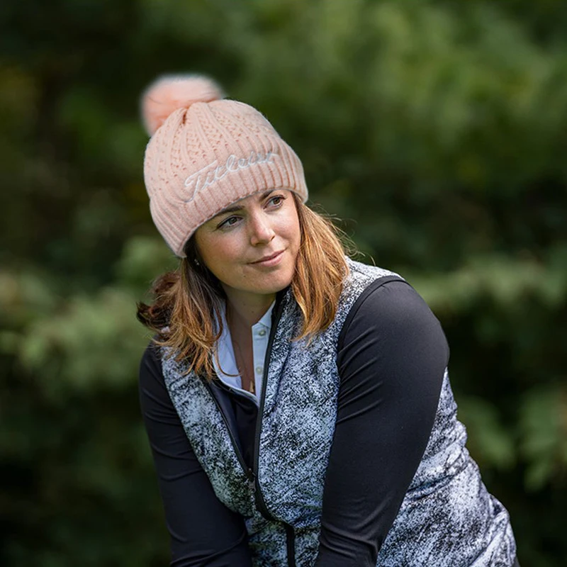 

New Womens Winter Golf Hat Thickened Warm Knit Hat with Ball Adult Outdoor Sport Pullover Cap