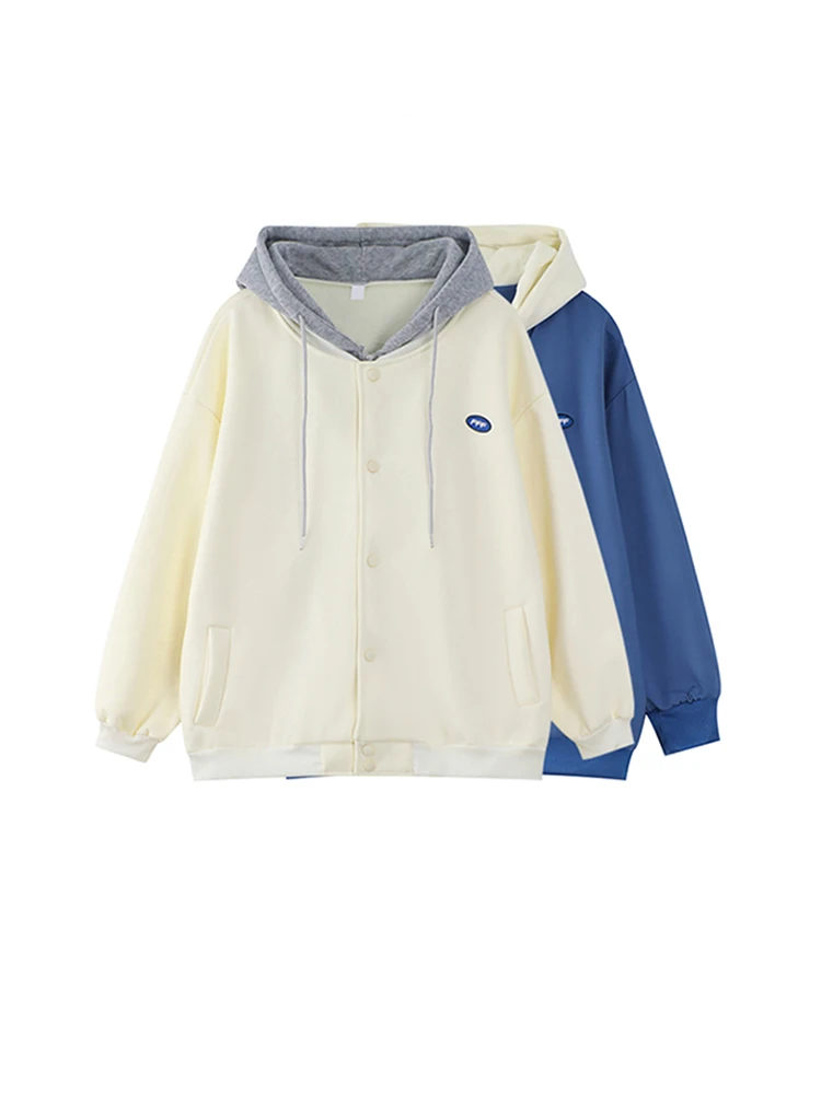 

2022 Women Winter Loose Casual Sweatshirts Unisex Cardigan Contrast Color Hoodie Coat Patchwork Outwear Streetwear BF Style Tide