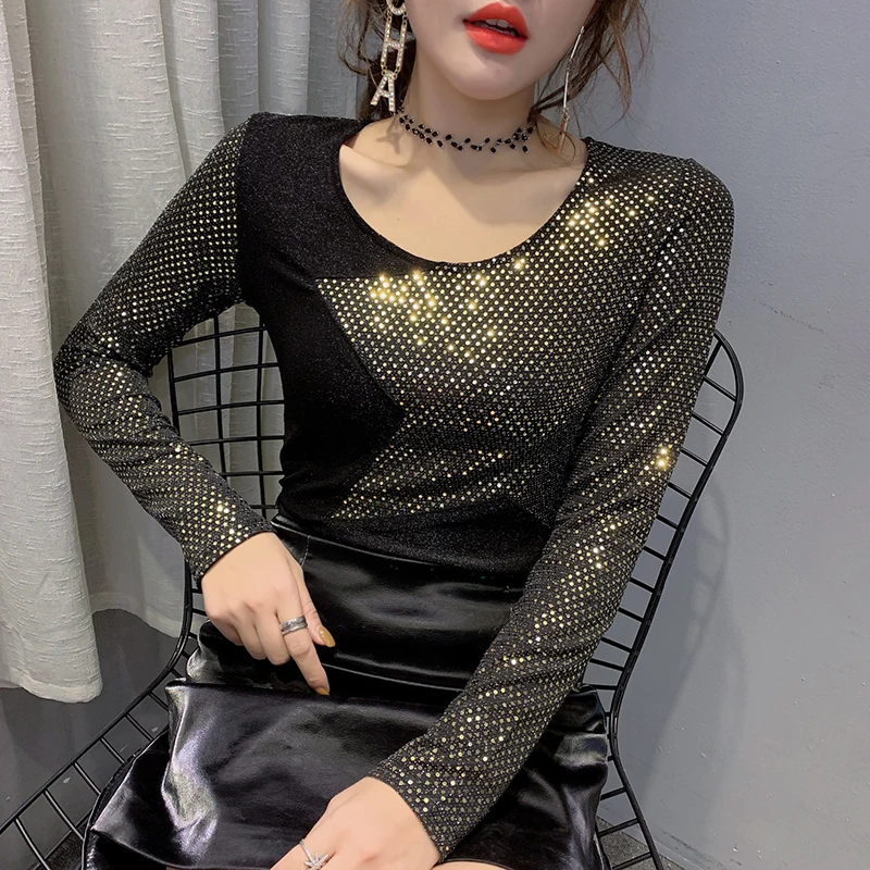 

Женские топы, осенняя новинка, клетчатая футболка с высоким воротником и длинными рукавами, Женская облегающая тянущаяся кружевная рубашка...