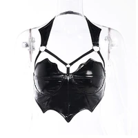 women 2022 summer latex pu leather camisole sexy hollow out backless crop top female moto punk dark clubwear night party tops