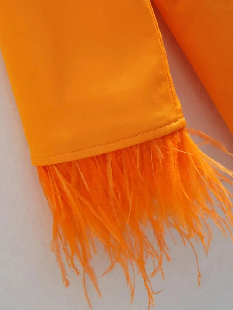 Orange Blazer Suit Pajamas Set Women Loungewear 2Pcs Long-Sleeve Blazer Female Sleepwear Home Clothes for Women Chic Outerwear