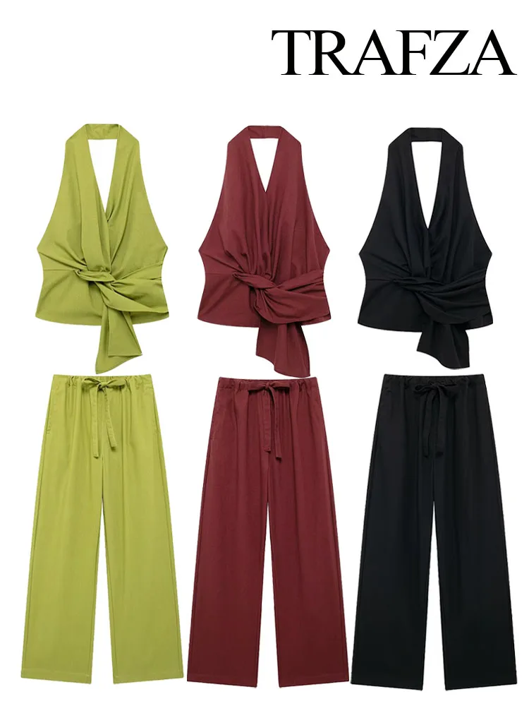 Женский брючный костюм с V-образным вырезом и молнией сбоку