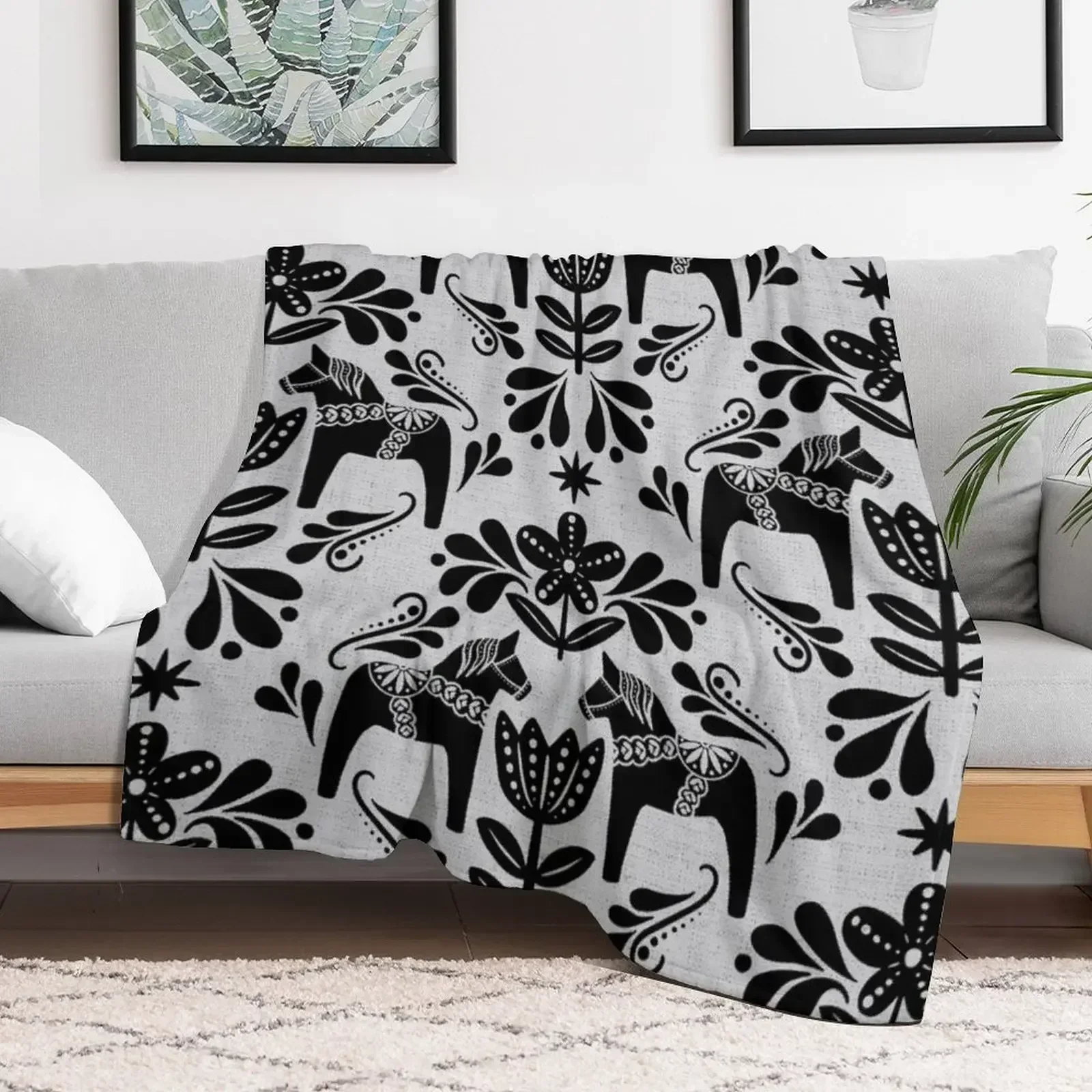 Folk Art Dala Horse - черно-серое одеяло мягкое большое постельное белье мягкие одеяла