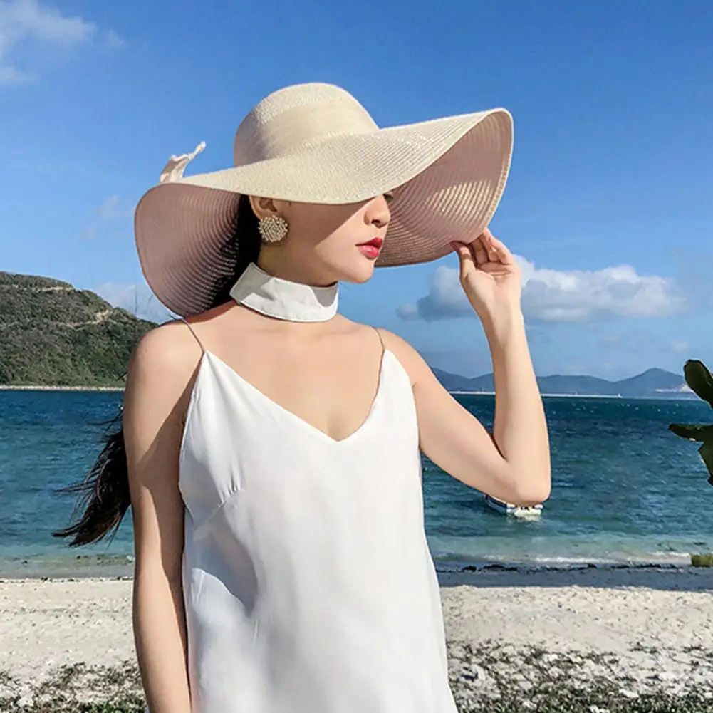 

Women Summer Beach Straw Hat Korean Seaside Big Hat Brim Sunblock Sunshade Holiday Fashion Big Cool Hat