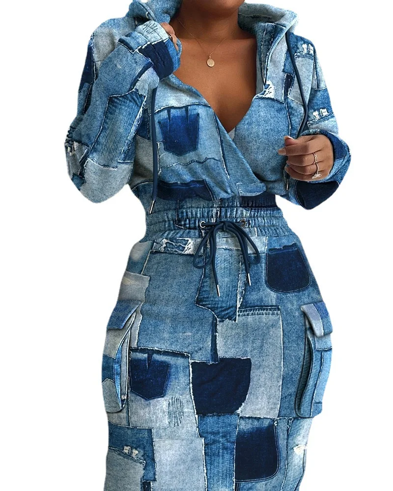 

Fashion Long Dress Women Print Tunic Pocket Casual Dresses S-XXXL