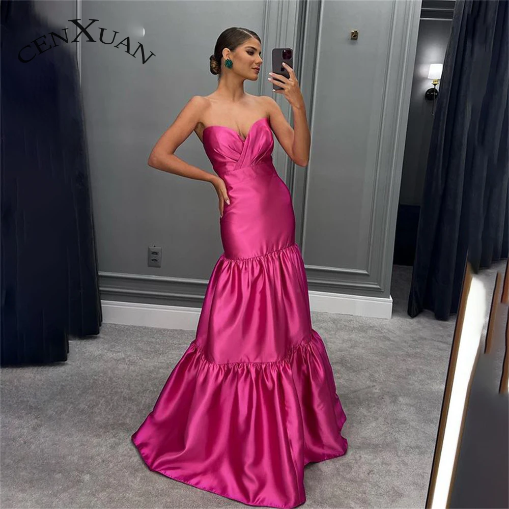 

Cenxuan Attractive Trumpet Satin Sweetheart Backless Sleeveless Pleat Formal Party Dresses For Women Made To Order De Fiesta