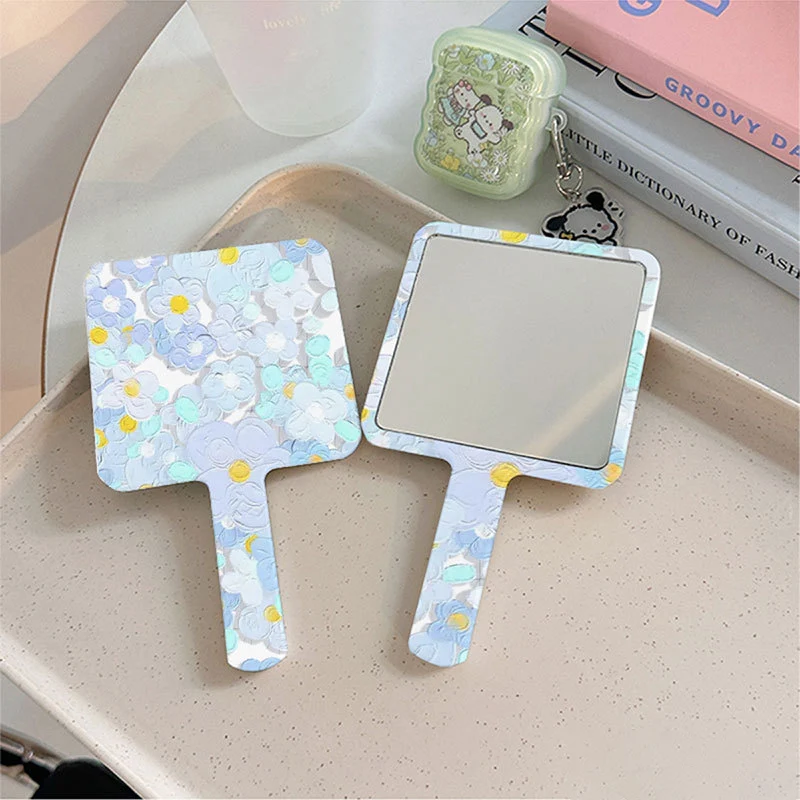 

Cosmetic Mirror With Wind Flower Pattern Portable Travel-Friendly Small Square Mirror Handheld Mirror For Makeup Application New