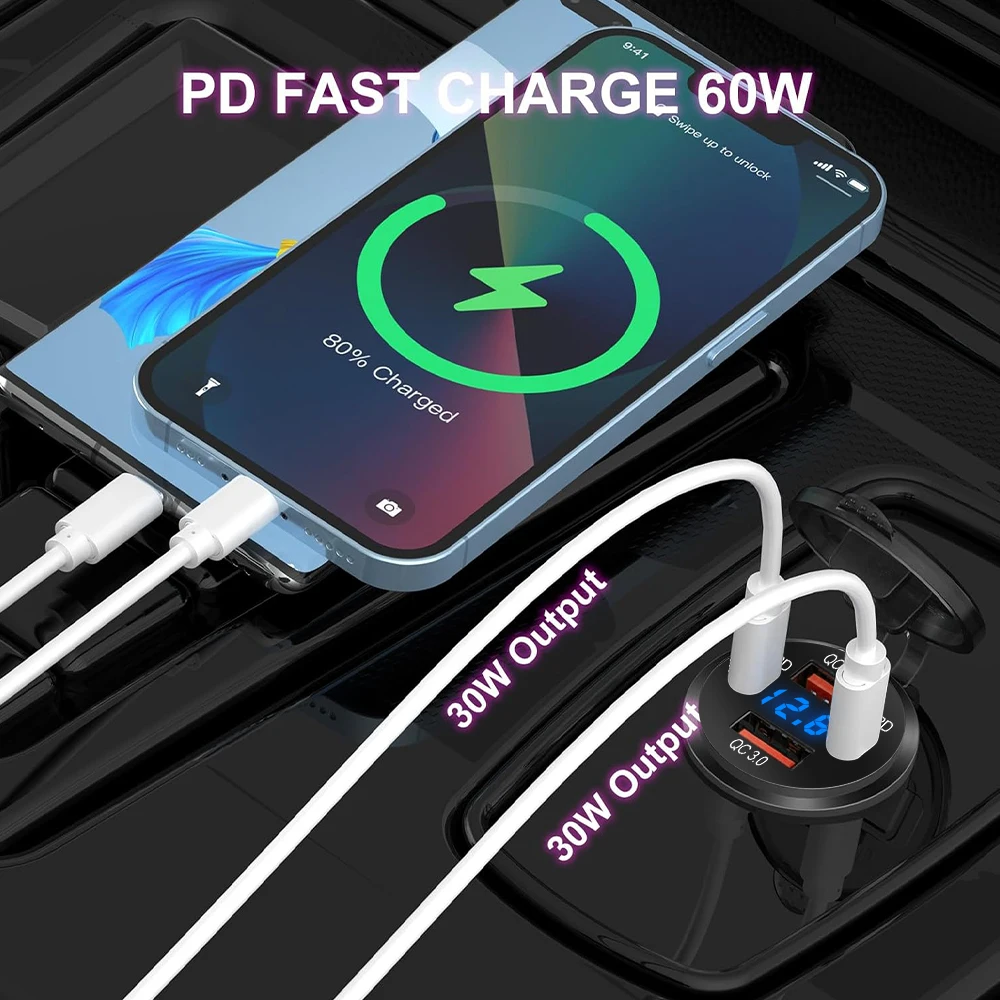 Автомобильное зарядное устройство USB 96 Вт 4 порта адаптер розетки двойной PD и