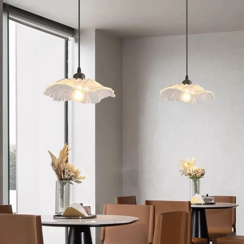 

Modern Lotus Leaf Glass Pendant Lights Three Heads Restaurant Chandelier For Dining Room Kitchen Bedside E27 Hanging Lamp