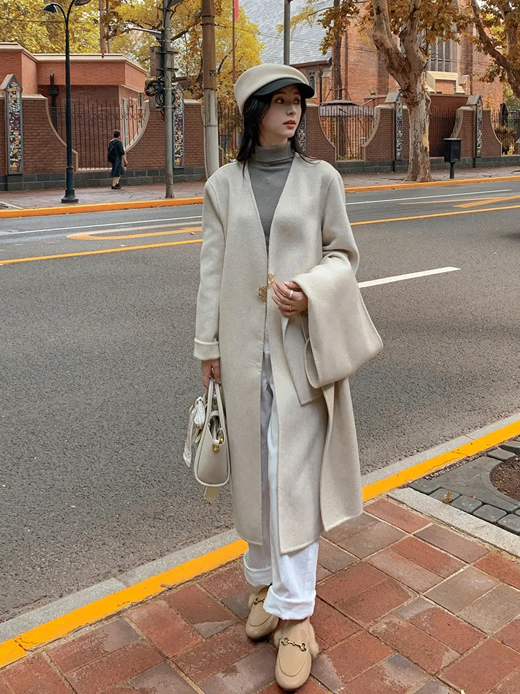 CAIXINGLE шарф 30% верблюжьей шерсти Женское пальто двусторонний шерстяной