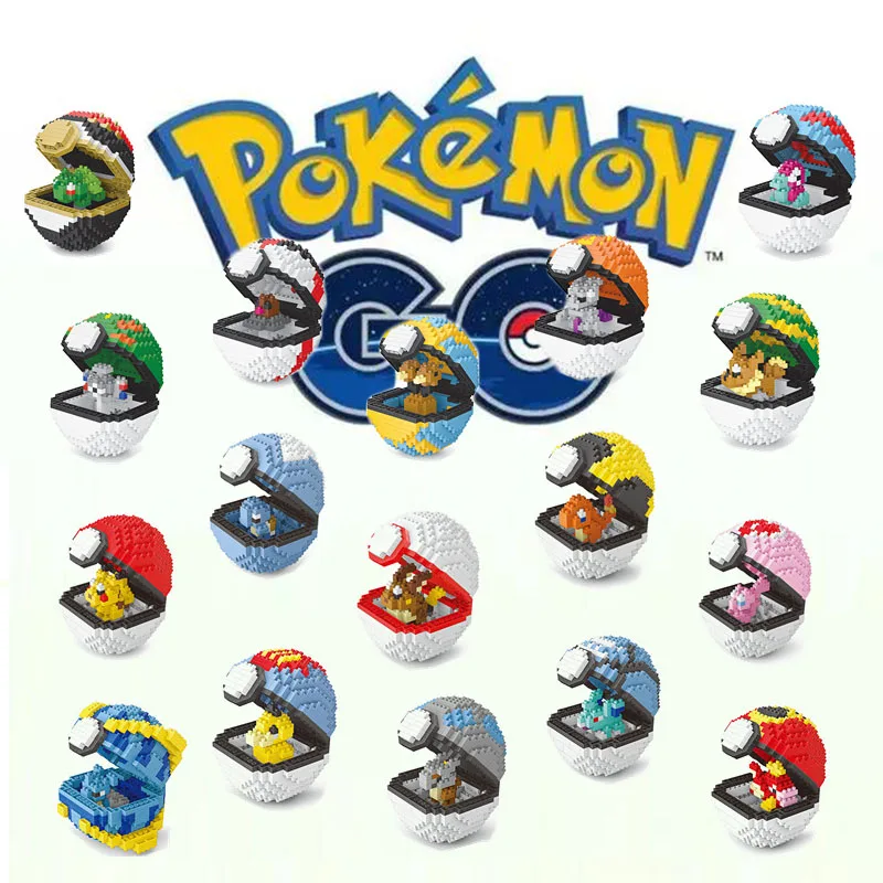 

Pokemon Poke Ball Building Blocks Pikachu Bricks Anime Mini Action Figures Heads Assembly Educational Toy Kids Birthday Gifts