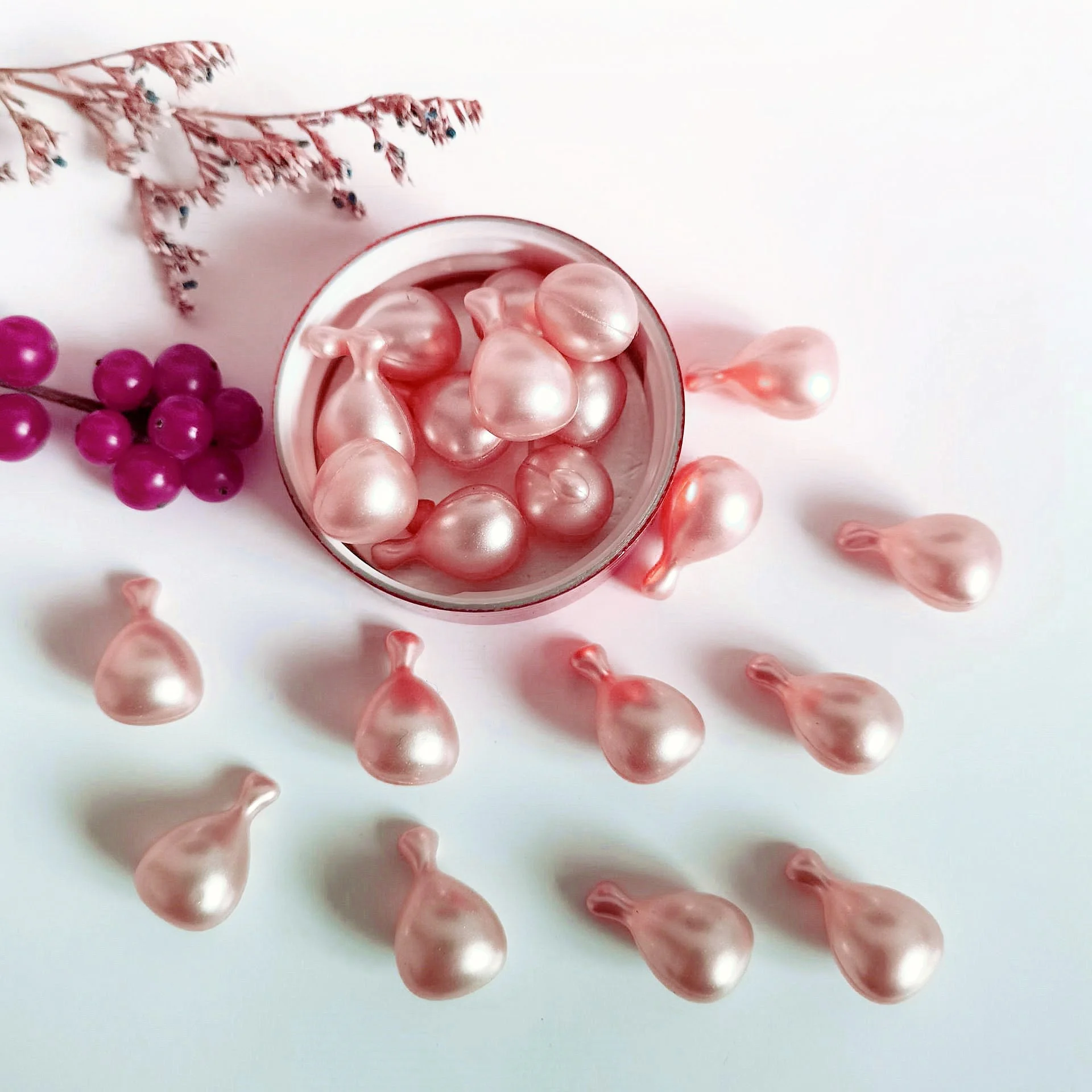 

Natural face serum with hyaluronic acid ampoule capsules for beauty