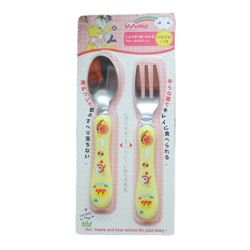 

1 Set Stainless Steel Baby Tableware Fork Spoon Set Flat Utensils For Kids 6M To 6Y Japanese Cartoon Feeding Infant Dinnerware