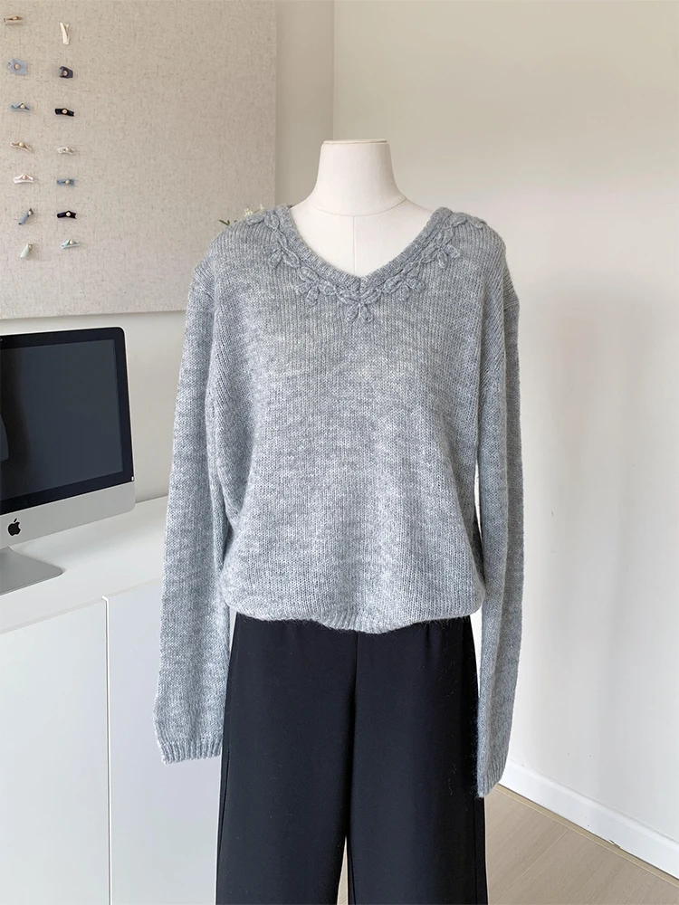 Женский белый пуловер вязаный свитер Harajuku Y2k кашемировый с длинными рукавами и