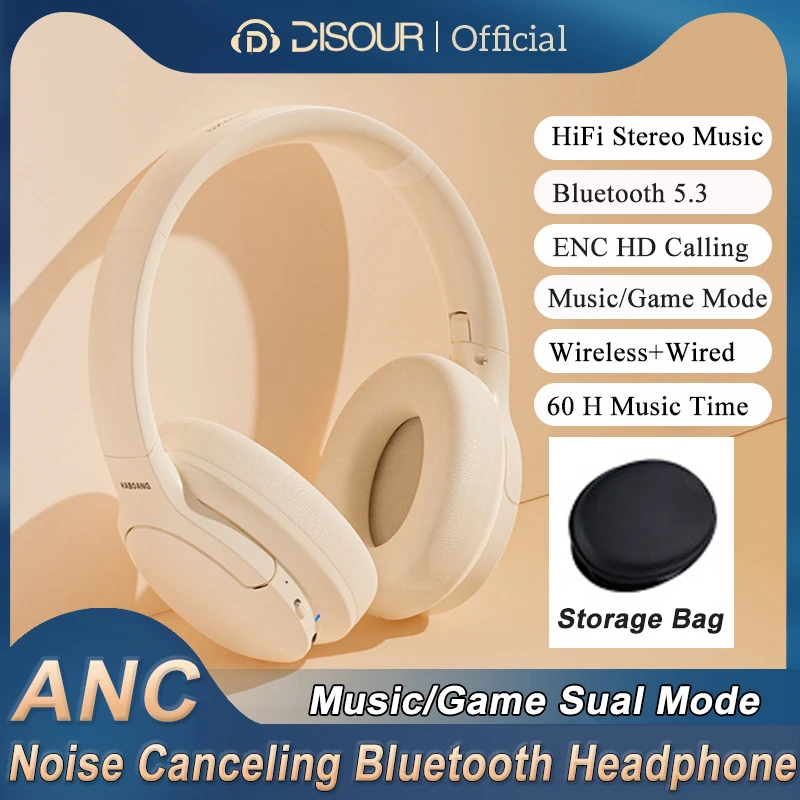 

Wireless Headphone ANC Active Nosie Reduction HiFi Super Bass Stereo Rename Bluetooth 5.3 Headset 60 Hours Music Time Headphone