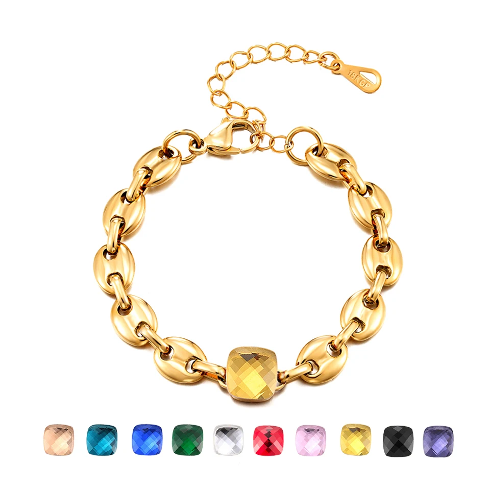 

Женский браслет из нержавеющей стали классического дизайна с разноцветными кристаллами, ювелирное изделие с золотыми подвесками, 18 K Брасл...