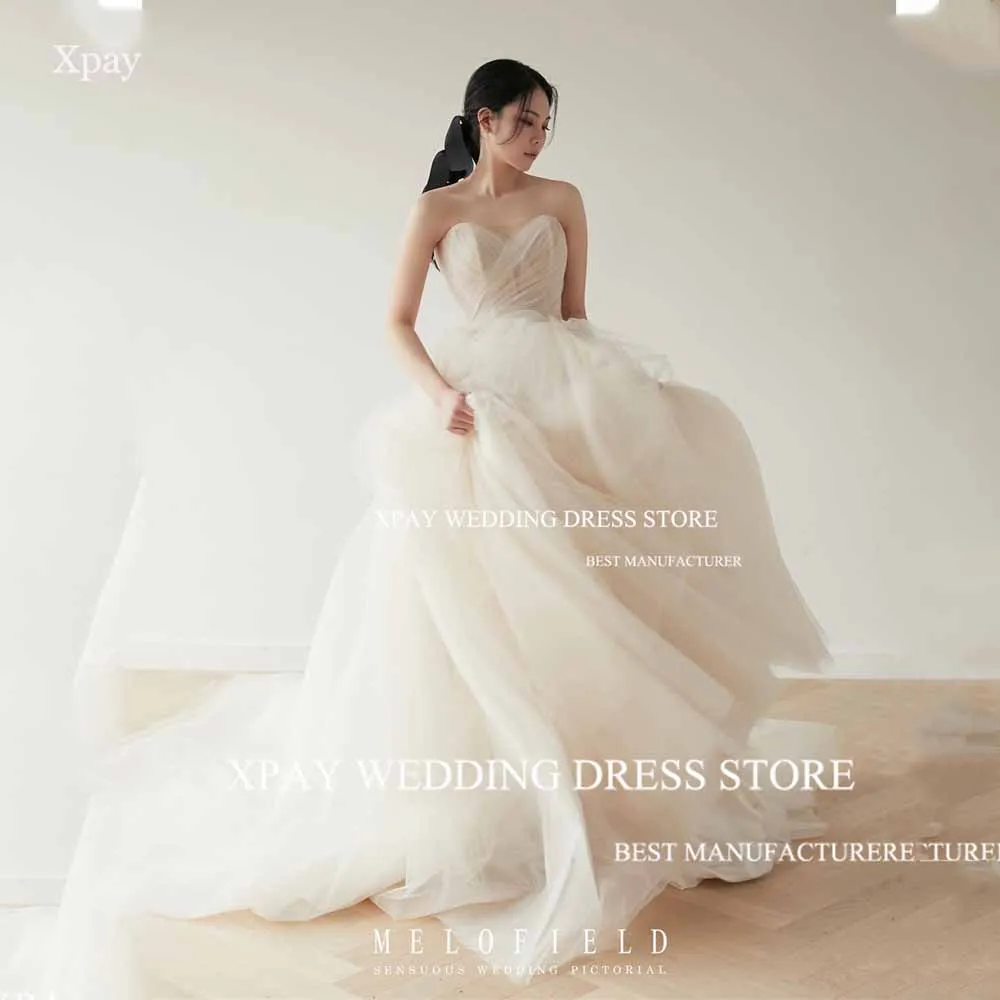 XPAY Милая Корейская вечерняя одежда без бретелек со складками трапециевидное