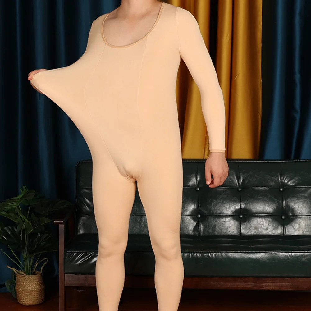 

Men Long Sleeve Bodysuit Leotard Solid Color Jumpsuit Supre Elasticity Underwear Thick Warm Thermal Sleepwear Casual Homewear