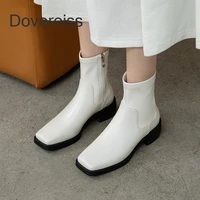 dovereiss fashion female boots winter sexy elegant beige zipper short boots square to ankle boots chunky heels new 40