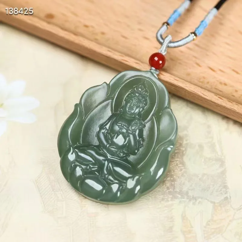 Новый натуральный 100% настоящий голубой белый нефрит гравировка Гуаньинь кулон