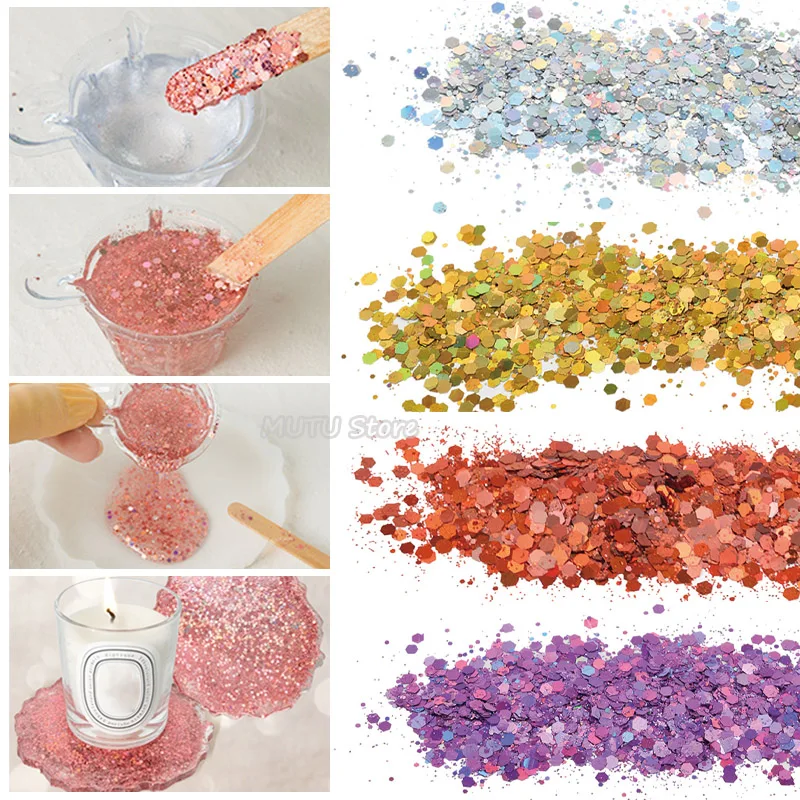 10g/Bag Hexagon Chunky Holographic Glitter Epoxy Resin Filler Flakes Laser Sparkly Sequins for DIY Epoxy Resin Nail Art Fillings