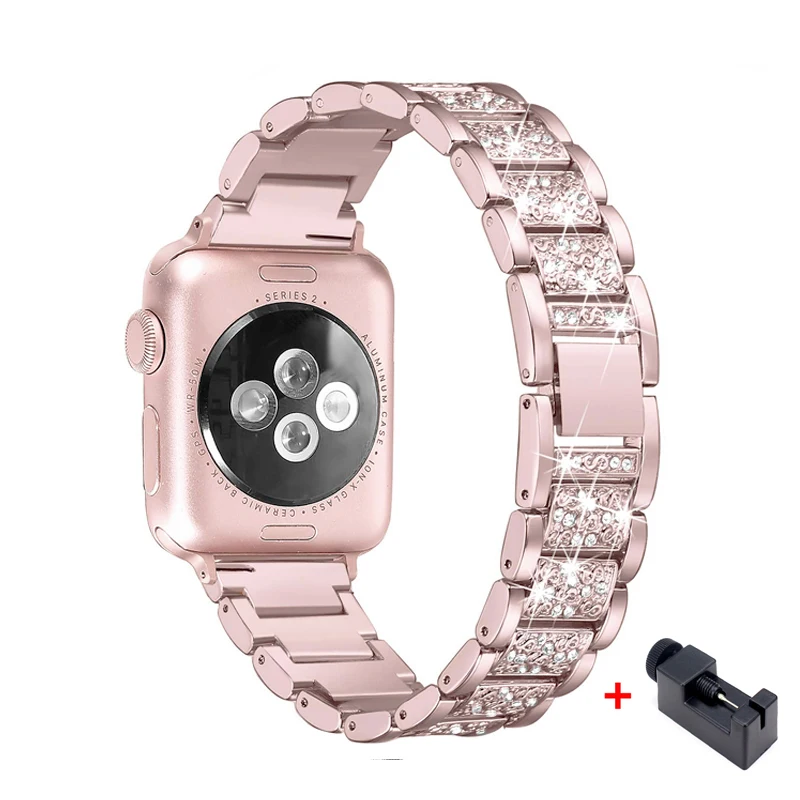

stainless steel strap For Apple Watch band 7 45mm 41mm 5 4 40mm 44mm women Diamond Band bracelet Iwatch 38mm 42mm Accessories