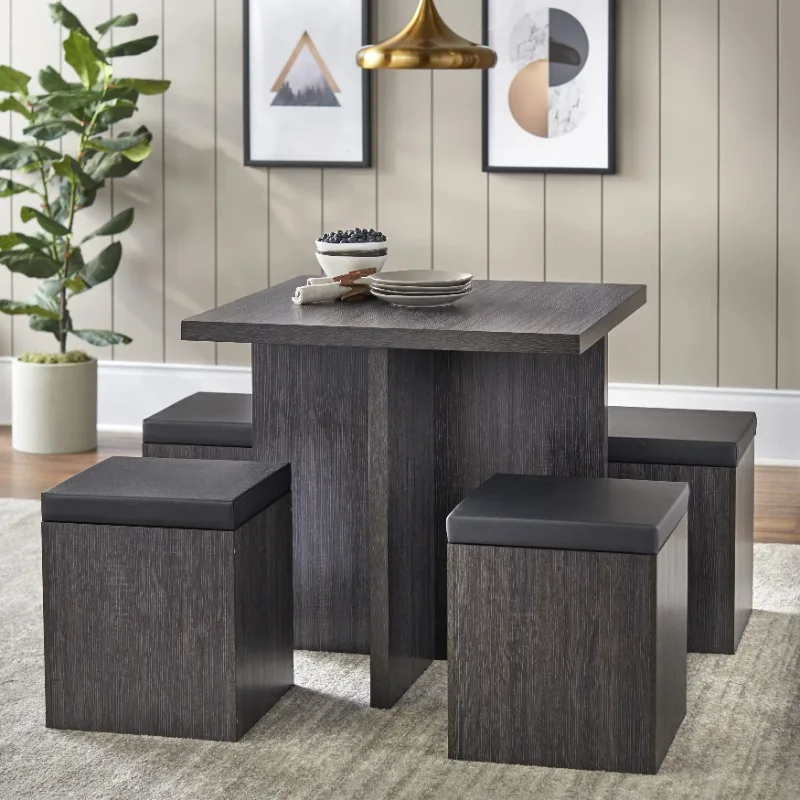 

LISM 5-Piece Dexter Dining Set with Storage Ottoman