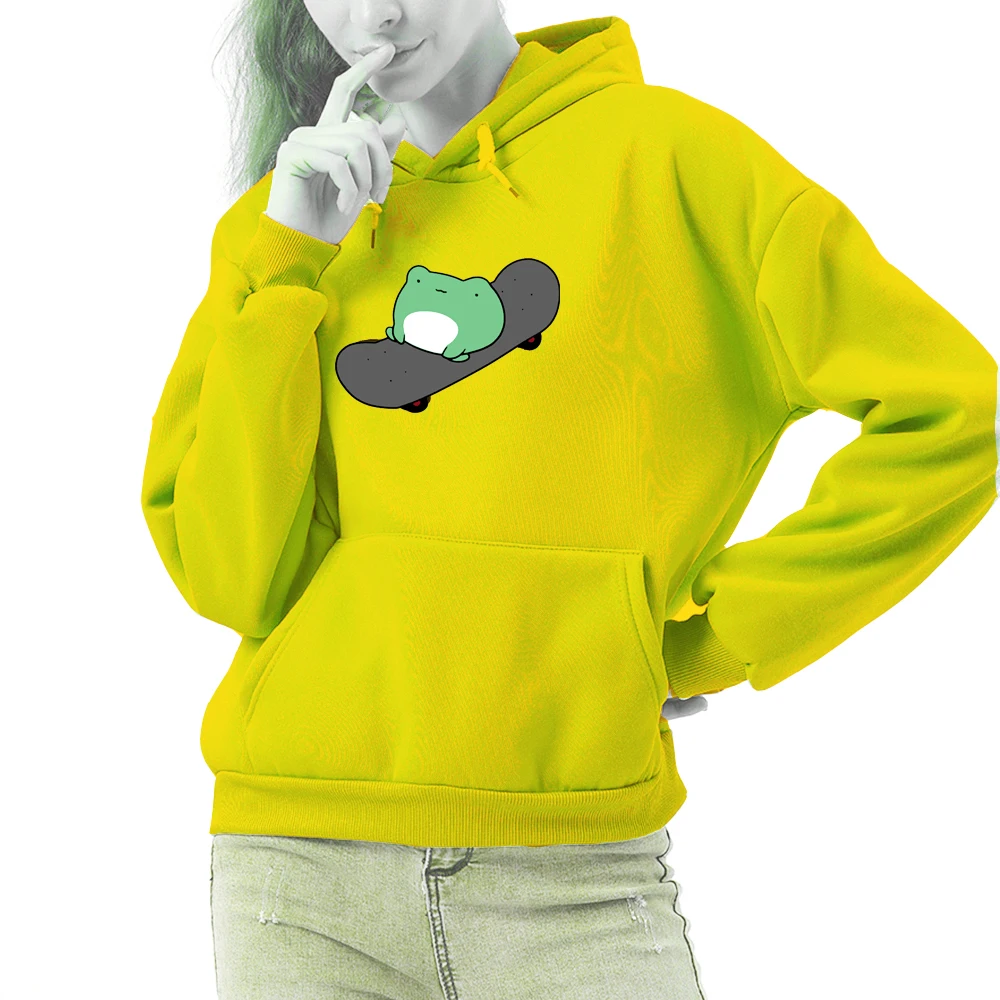 

Зимняя кавайная одежда, Толстовка Оверсайз в стиле скейтборд, лягушка, мужские или женские толстовки, теплый пуловер в стиле Харадзюку, Желт...