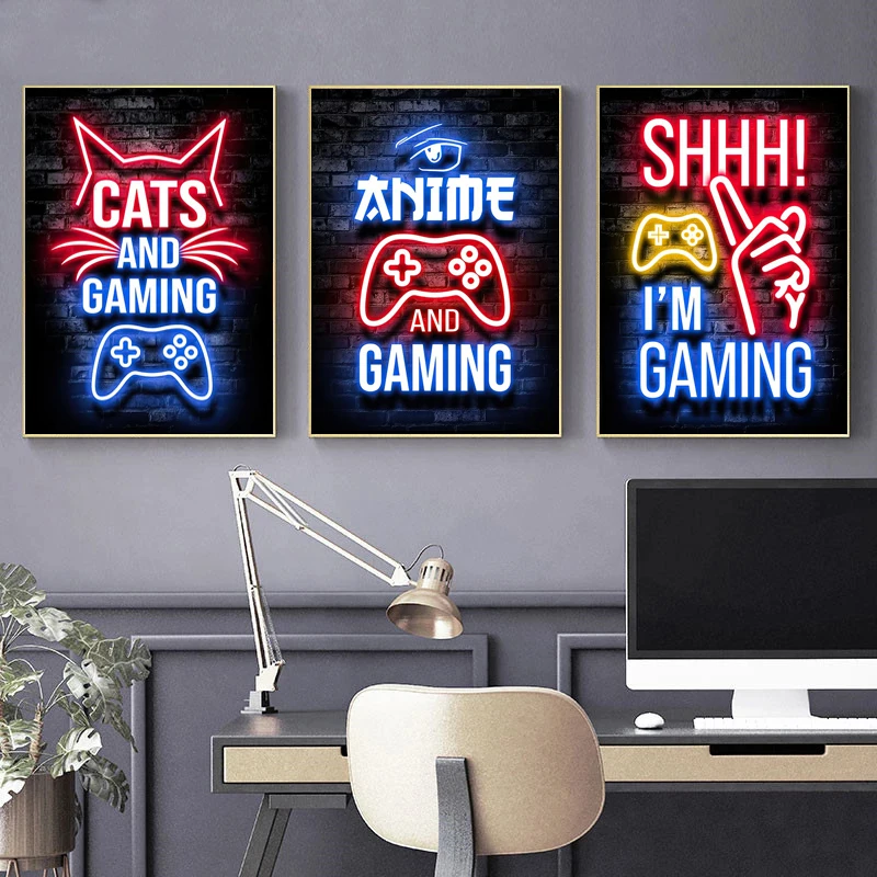 

Gaming Room Decoration Poster Wall Art Video Game Canvas Painting Playroom Neon Decor Picture for Gamer Boy Bedroom Prints Decor