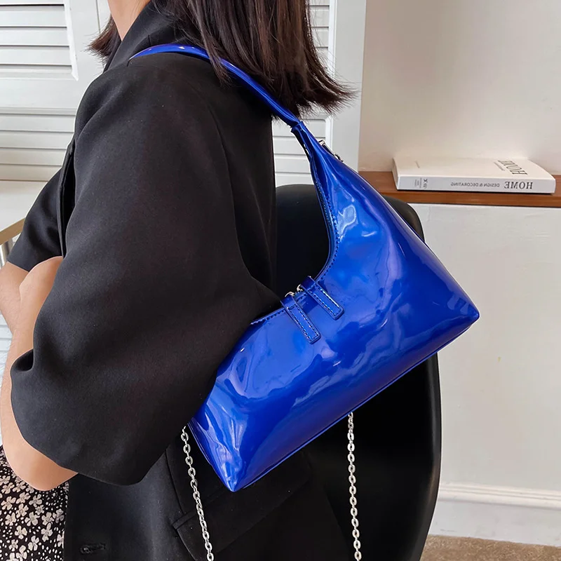 

Patent Leather Shiny Women Bags High Quality Brand Desing Bagute Bag Bling Leather Handbags For Women Blue Green Female Purse