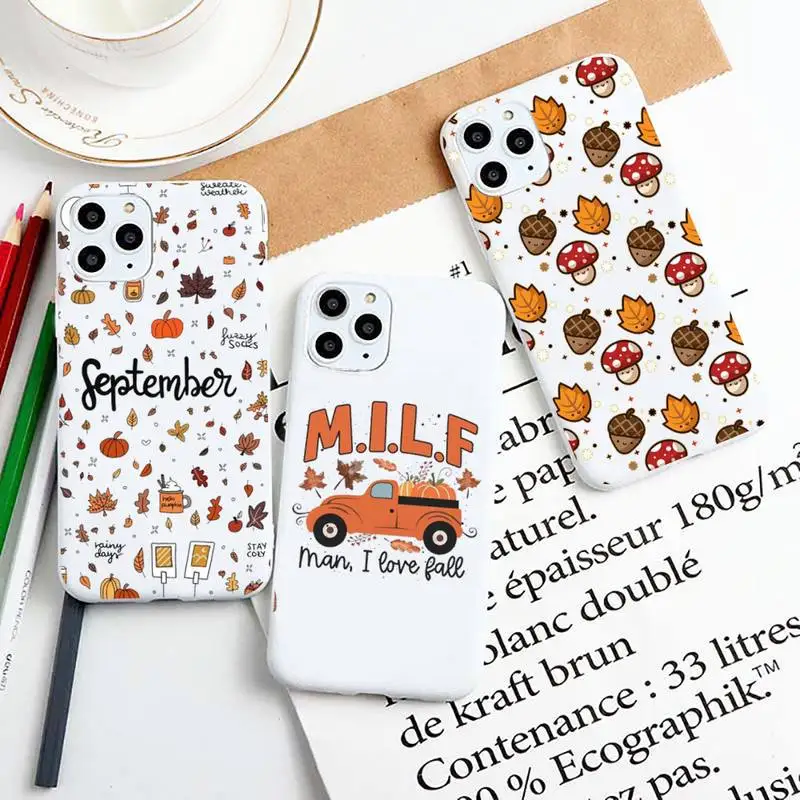 

happy autumn pumpkin fall maple leaf Phone Case Candy Color for iPhone 6 7 8 11 12 13 s mini pro X XS XR MAX Plus