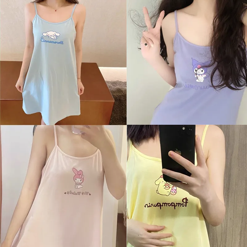 

Kawaii Sanrioed Anime Cartoon series mymelody Kuromi Cinnamoroll cute fashion suspender nightdress home clothing small gift