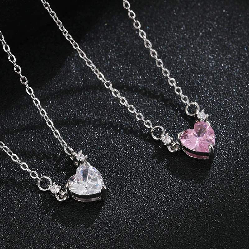 

Pink Fashion Women's Love Necklace Shiny Cubic Zirconia Stone Party Anniversary Luxury Jewelry Collarbone Accessories