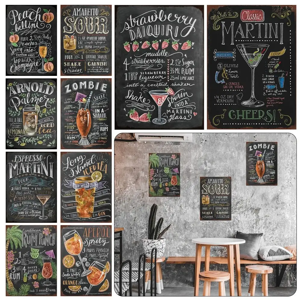 

1Pcs Vintage Metal Tin Sign Decorations Gin & Tonic Cocktail Plate Decorative Poster Plaque Retro Bar Kitchen Home Wall Decor
