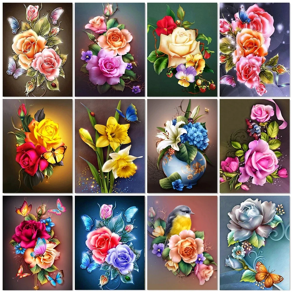 

ab 5D Diy Diamond Painting Flower Picture Diamond Embroidery Butterfly Rose Cross Stitch Kit Rhinestone Mosaic Home Decor Gift