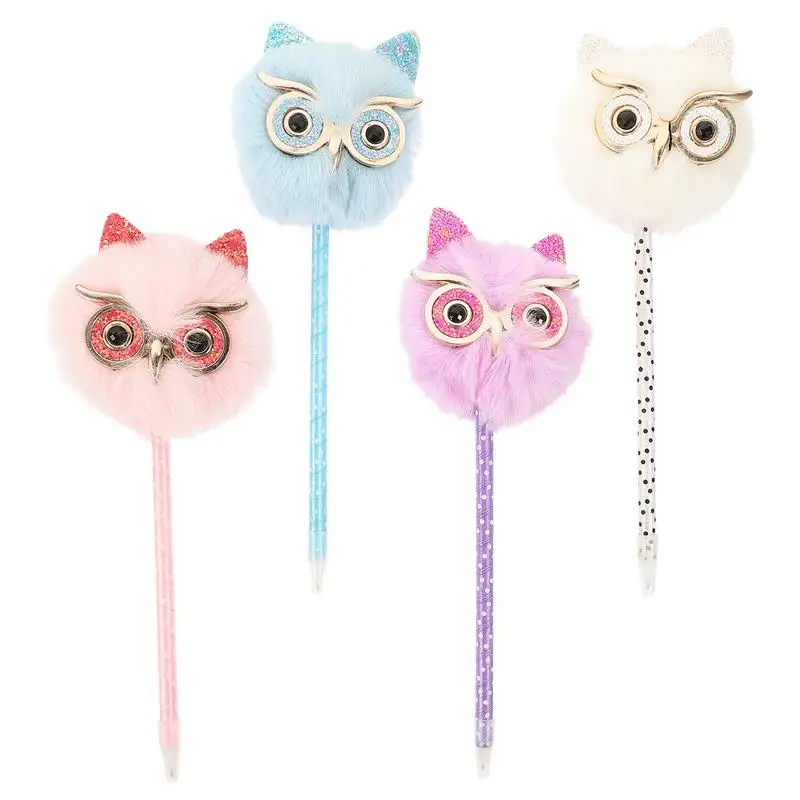 

4Pcs Multi-function Fluffy Pens Convenient Writing Pens Household Owl Pens Girls Accessory