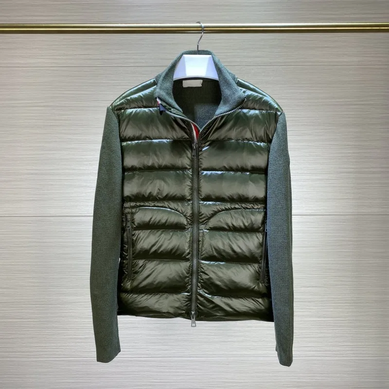 Men's stand-up collar knitted splicing down jacket for autumn and winter Y2K Casual jacket loose cardigan Solid color Warm coat