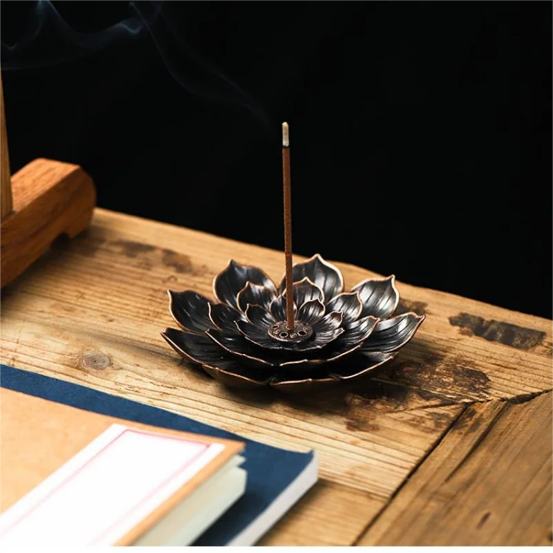 

1PC Alloy Incense Burner Stick Holder Plate Buddhist Lotus Sandalwood Plates Temples Yoga Studios Home Decoration Supplies