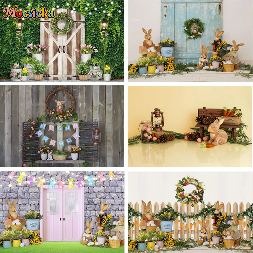 

MOCSICKA Spring Easter Photography Backgrounds Flower Bunny Eggs Grass Children Party Decoration Props Kids Portrait Photo Booth