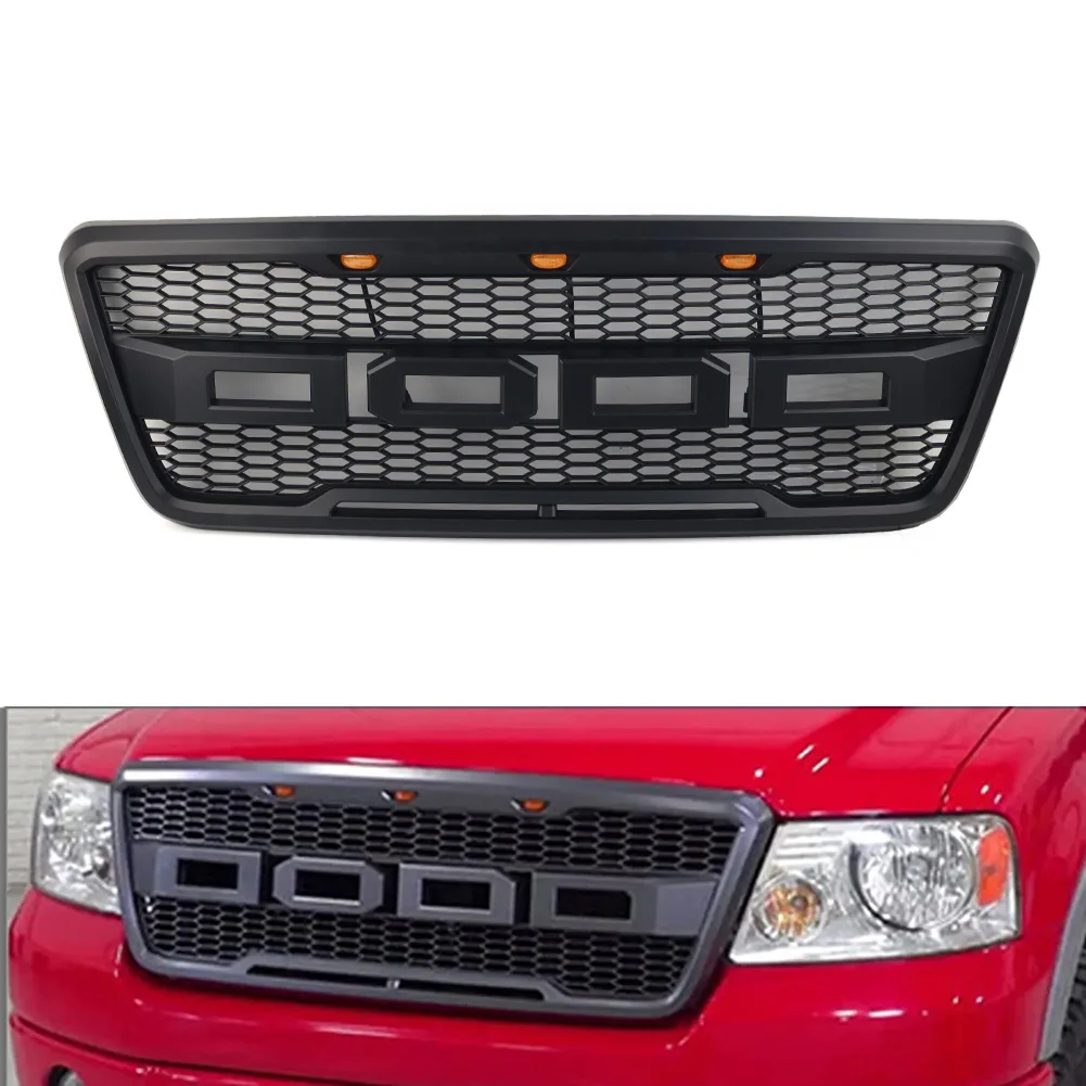 

Решетка переднего бампера автомобиля, передняя решетка радиатора с 3 янтарными фарами для Ford F-150 F150 XL, XLT lrobot FX4 2004 2005 2006 2007 2008