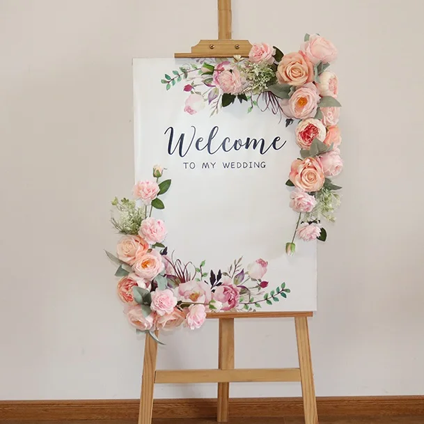 

New Wedding Welcome Sign Board Decor Flower Artificial Rose Lavender Garland Wall Hang Floral Arrangement Christmas Home Decor