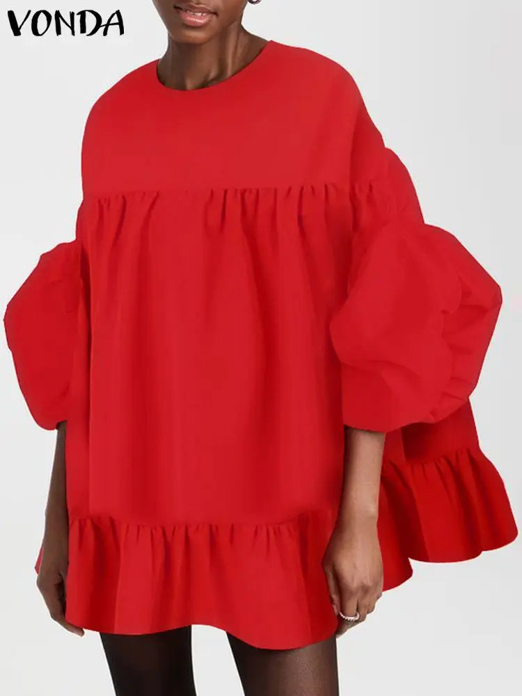 Элегантное платье с оборками размера плюс 5XL VONDA 2024 женское длинным рукавом