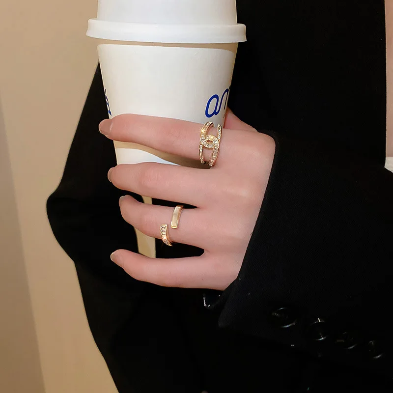 

2022 New Design Opals Bamboo Shape Gold Adjustable Open Rings Korean fashion Jewelry Party Luxury Accessory For Woman Girls Gift