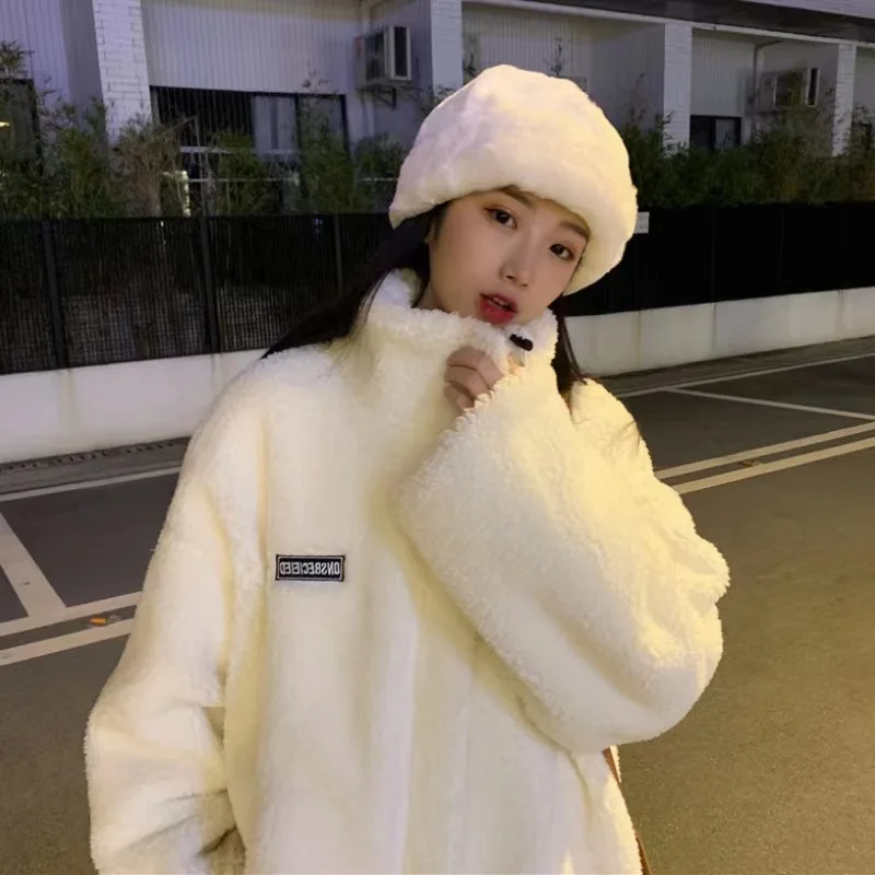Lamb Velvet Coat Women's Winter 2022 New Women's Clothing Plus Velvet Thickening Casual All-match Korean Style Sweater Women