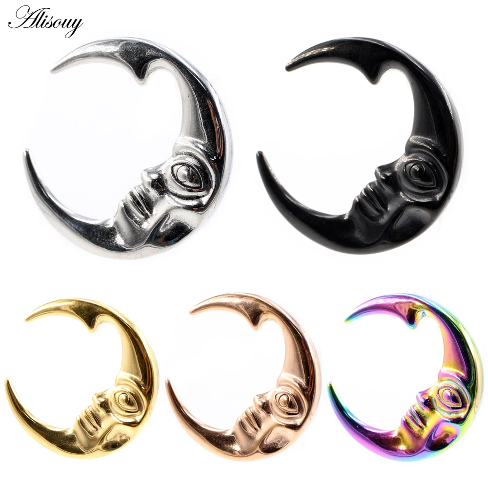 

Alisouy 1PC 316L Stainless Steel Moon Human Face Ear Weights Heavy Expander Stretcher Plug Gauges Earrings Body Piercing Jewelry