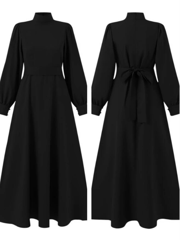 Muslim Dress Women 2023 Spring and Autumn New Style Elegant Solid Color Long Sleeved Robe Festival Party Fashion Clothing